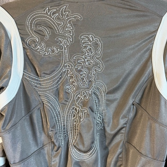 Nike Track Jacket Small Metallic Silver Grey Embroidered Swirl Y2K Cyber - Picture 5 of 10